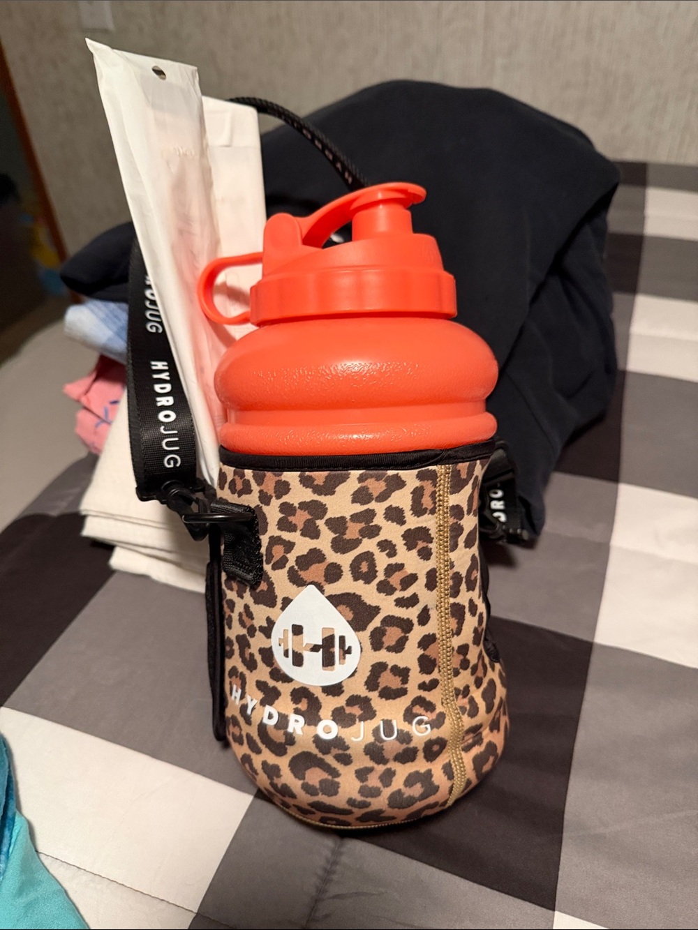 HydroJug Orange Bottle with Leopard Print Neoprene Sleeve
